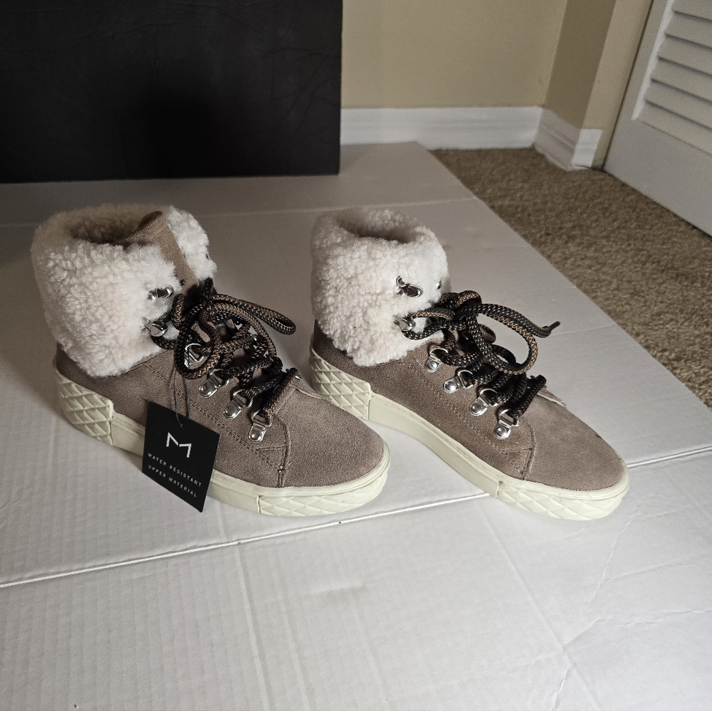 NWT Marc Fisher Ltd Davie Brown Suede Faux Fur Boot Water Resistant Sz 6.5